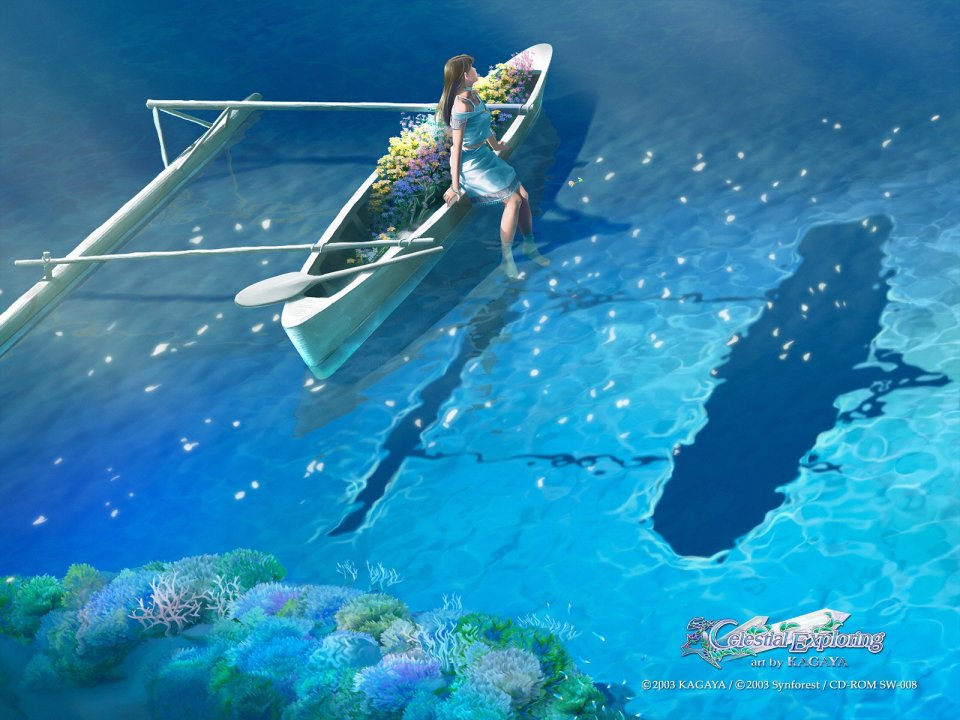 KAGAYA Celestial Exploring Blue Sea Girl Canoe Fantasy Art