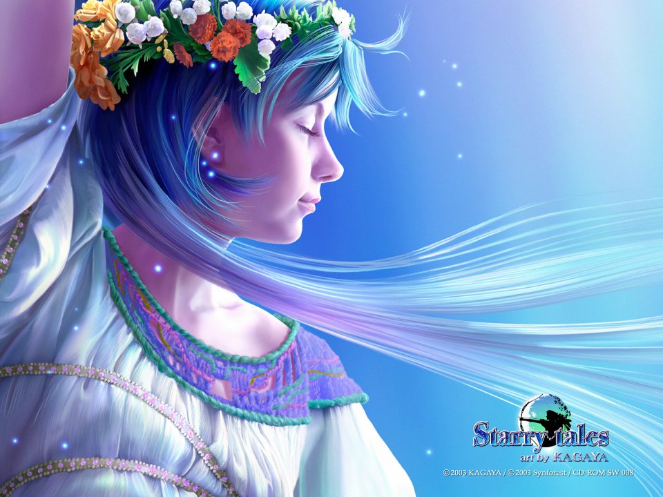 加贺谷穰 星夜传说 蓝发花冠少女唯美插画