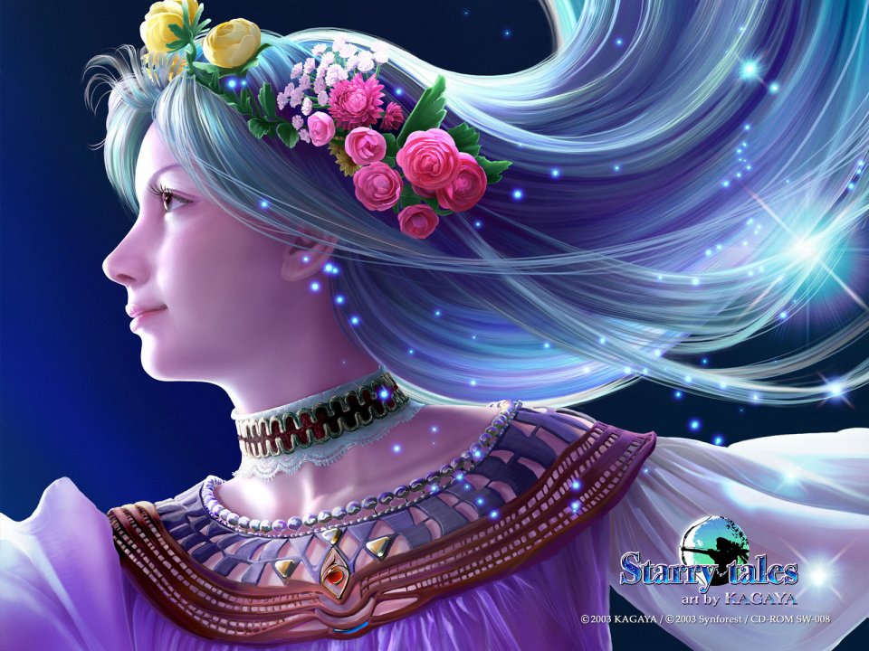 KAGAYA Starry Tales Floral Crown Blue Hair Maiden Illustration