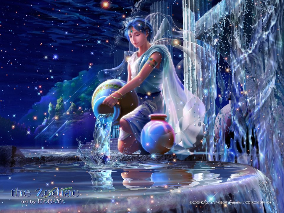 加贺谷穰 十二星座水瓶座奇幻插画 星空唯美壁纸