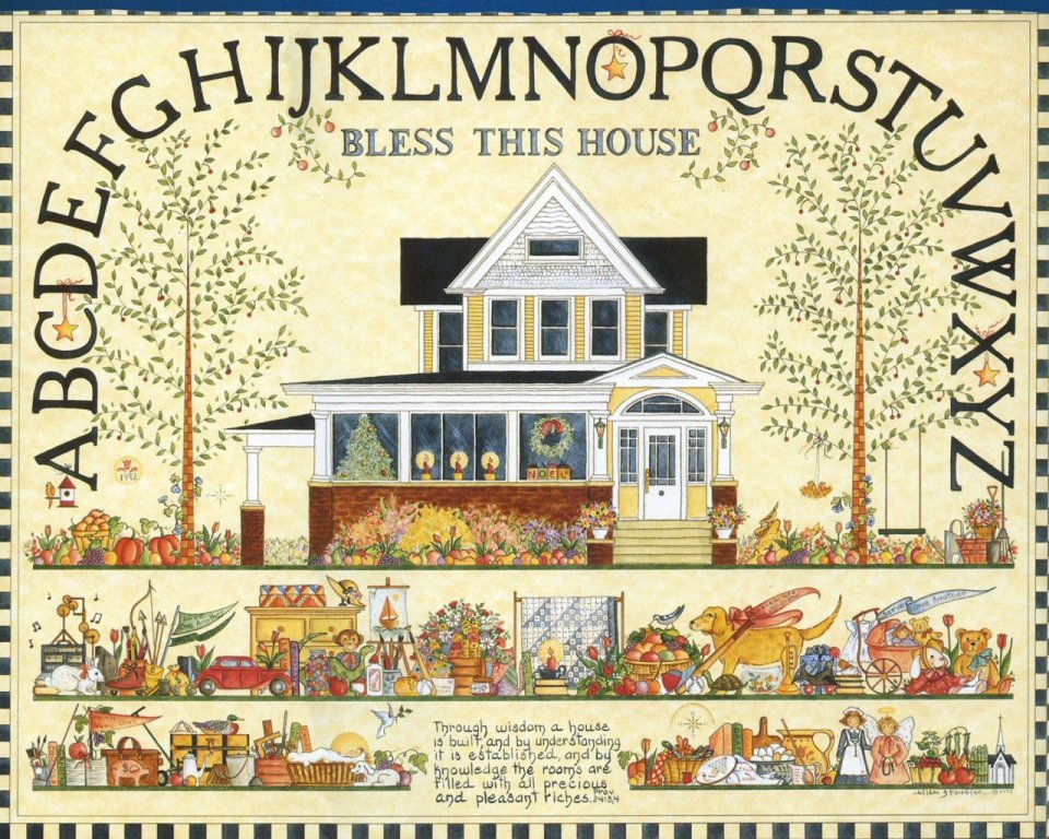 Ellen Stouffer Bless This House Rural Cottage Alphabet Illustration
