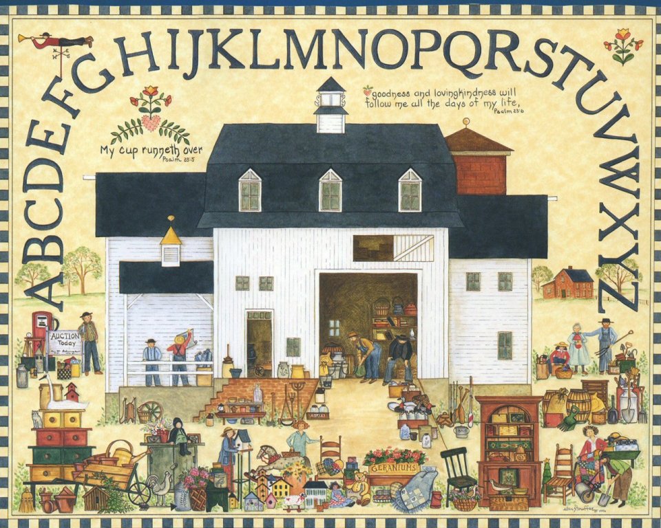 Ellen Stouffer American Country Auction Alphabet Illustration