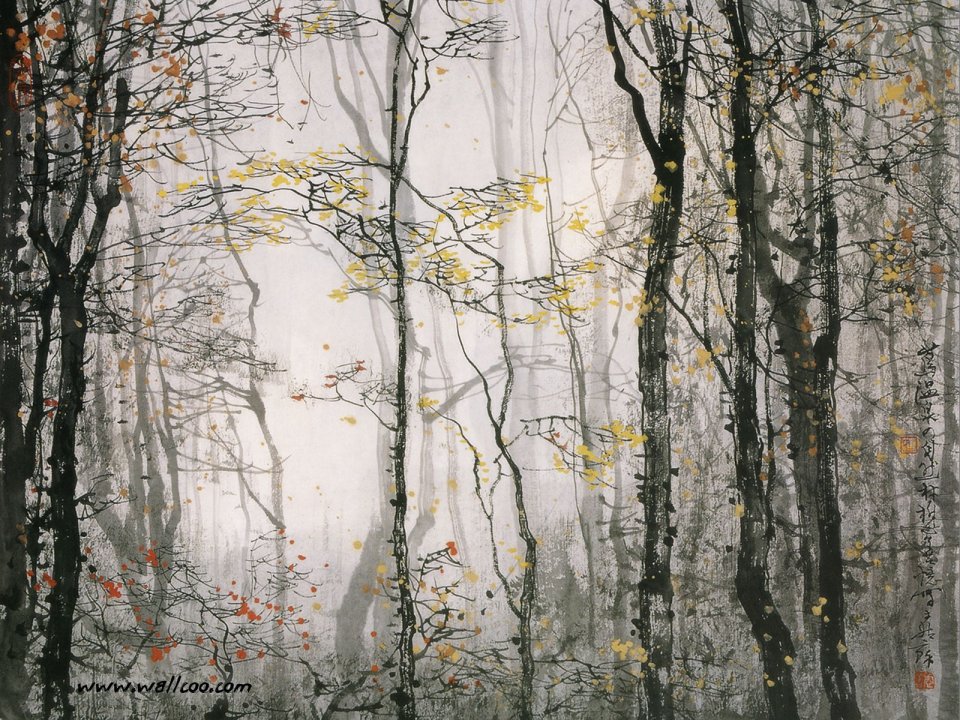 Liu Maoshan Autumn Fog Forest Ink Painting