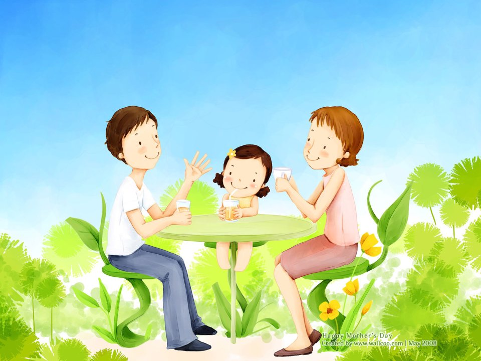 Happy Family Outdoor Afternoon Tea Mothers Day Watercolor Illustration