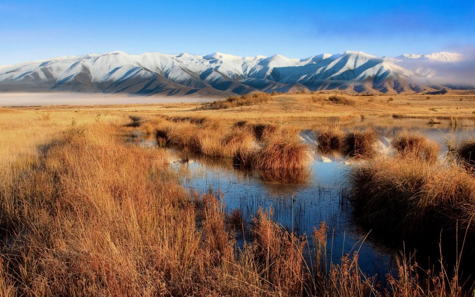 New Zealand Twizel Mackenzie Country Snow Mountain Wetland Scenery