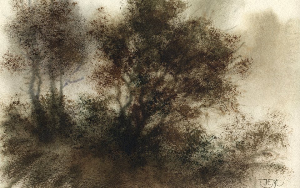 Misty Forest Watercolor Landscape
