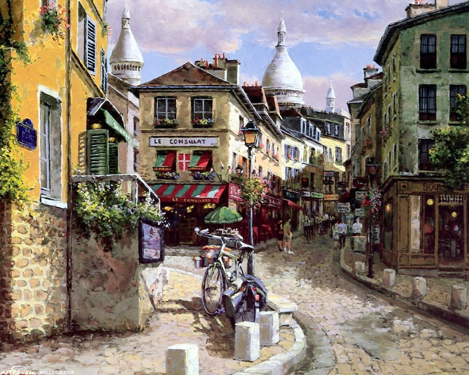 Paris Montmartre Street View Oil Painting Sacre Coeur