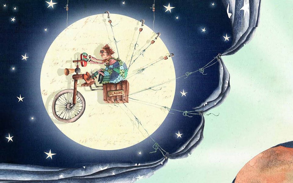 奇幻插画：骑着月亮自行车的 Claude