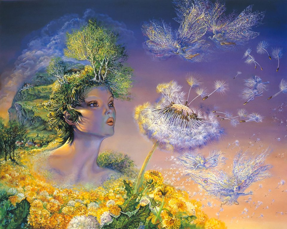 Surreal Fantasy Painting Time Flies Forest Goddess Dandelion Fairies