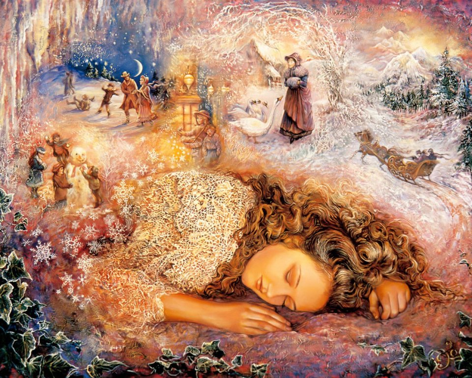 沉睡少女的冬日梦境 奇幻艺术插画