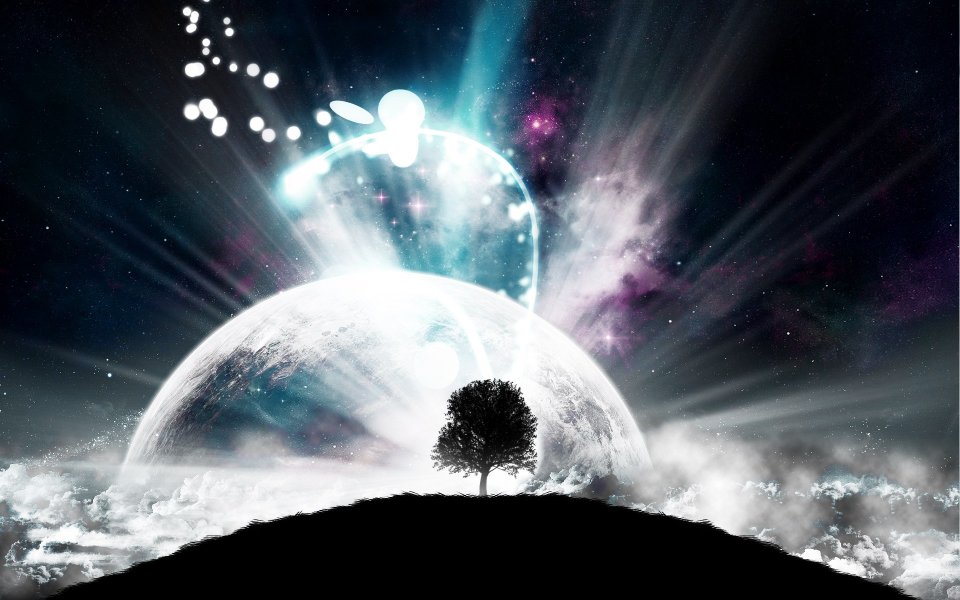超现实宇宙星空孤树巨型星球梦幻壁纸