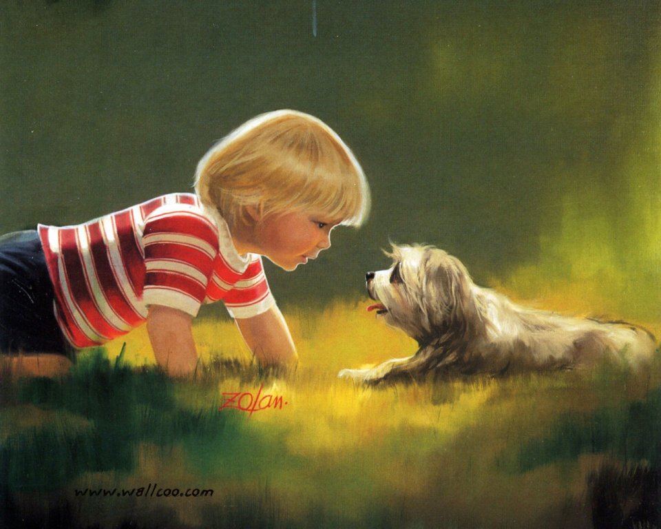 Donald Zolan Making Friends Childhood Oil Painting