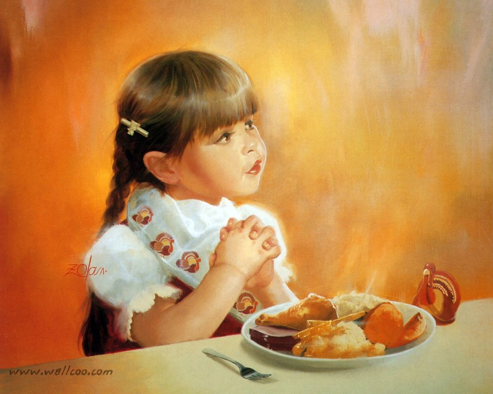 Donald Zolan 作品《我也心怀感恩》感恩节祷告小女孩油画