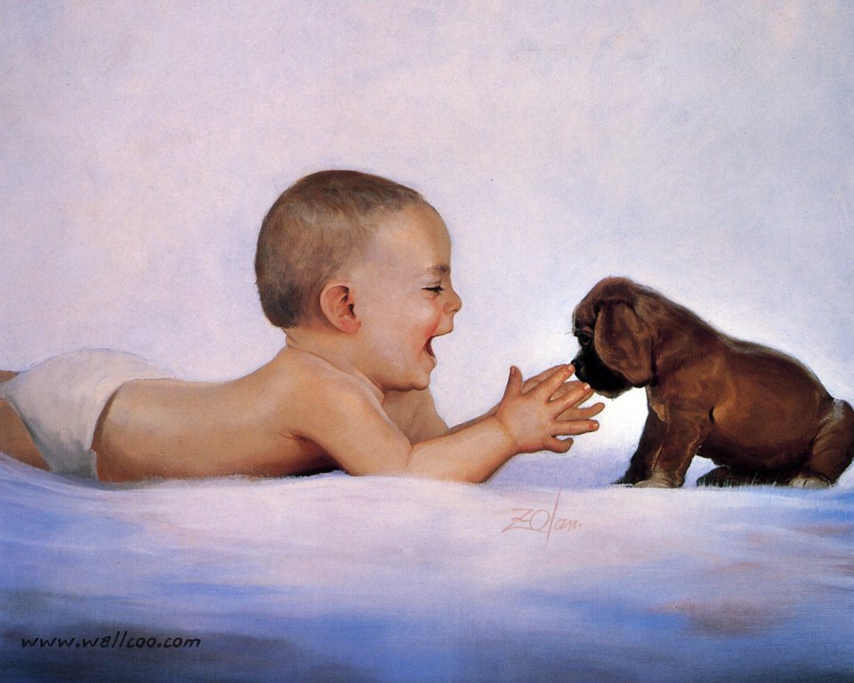 Donald Zolan Puppy Time Child And Puppy Oil Painting
