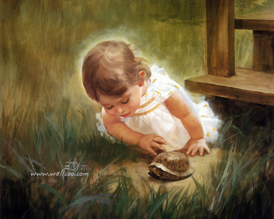 Donald Zolan Backyard Discovery Little Girl Watching Turtle