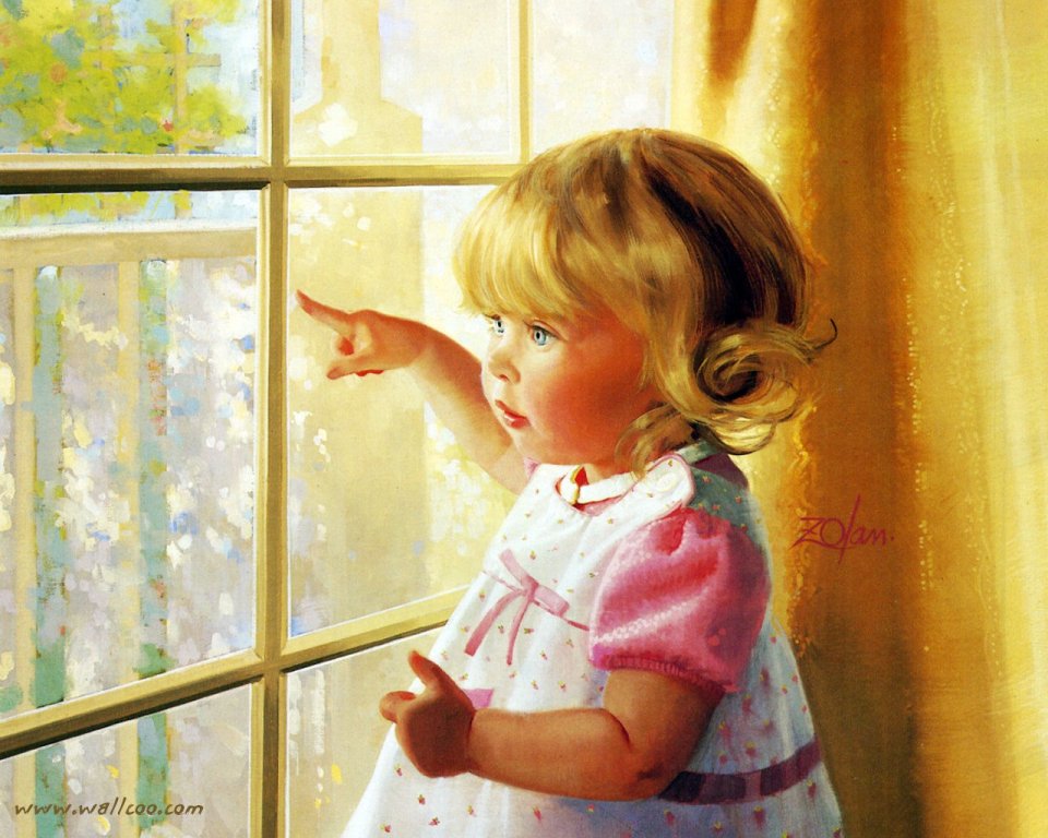 Little Girl Pointing Outside Window Donald Zolan Oil Painting