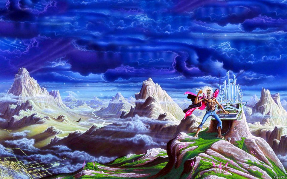 Iron Maiden Phantom Of The Opera Album Art Fantasy Mountain Landscape