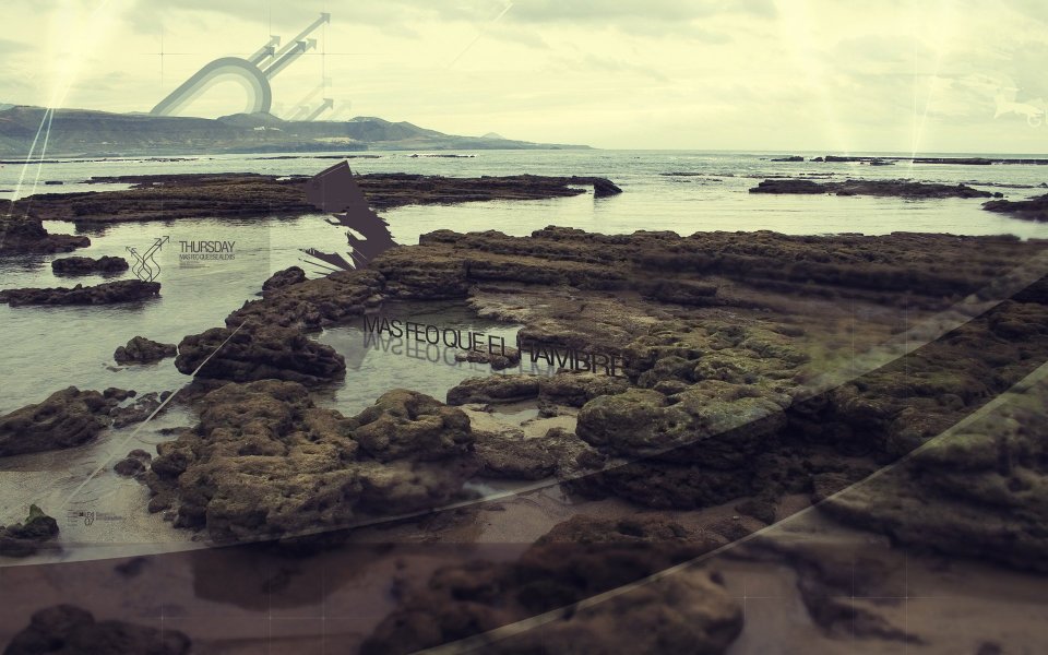复古双重曝光创意海岸潮间带风景壁纸