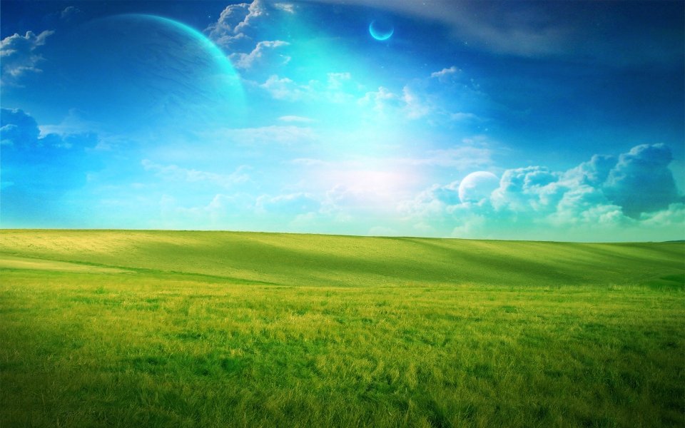 异世界奇幻草原 多天体异星天空风景壁纸