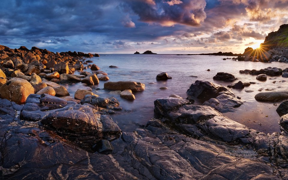 Priest Cove Cornwall Sunset Rocky Coastal Landscape