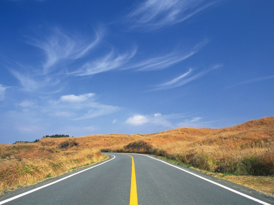 Autumn Meadow Country Road Blue Sky Landscape