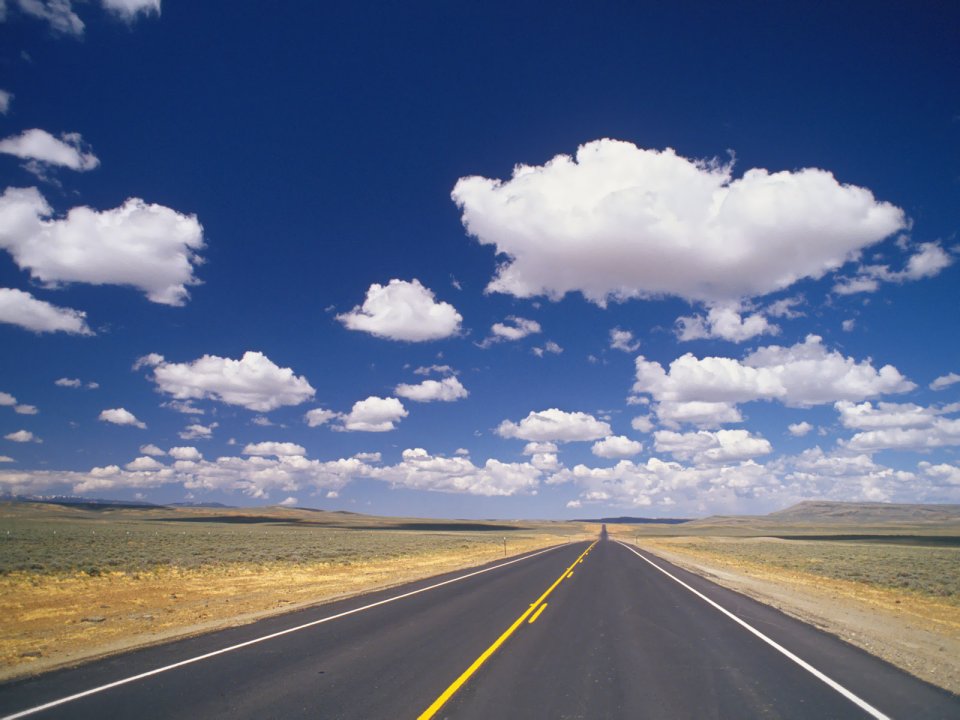 Wilderness Straight Highway Blue Sky White Clouds Landscape
