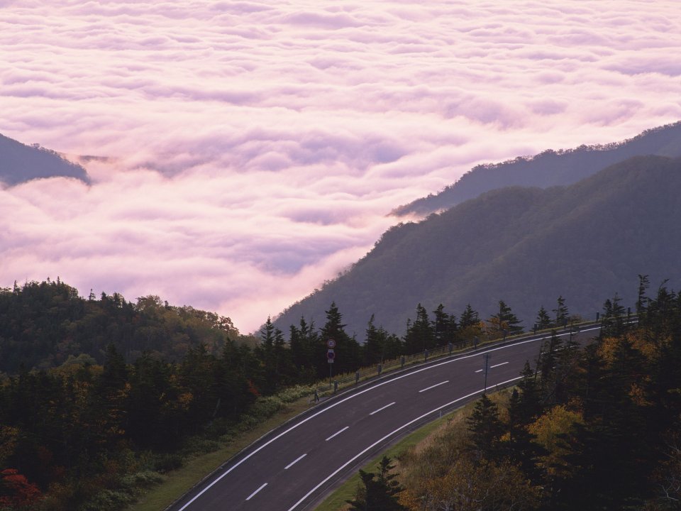 Japan Mountain Highway Pink Purple Sea Of Clouds Sunrise