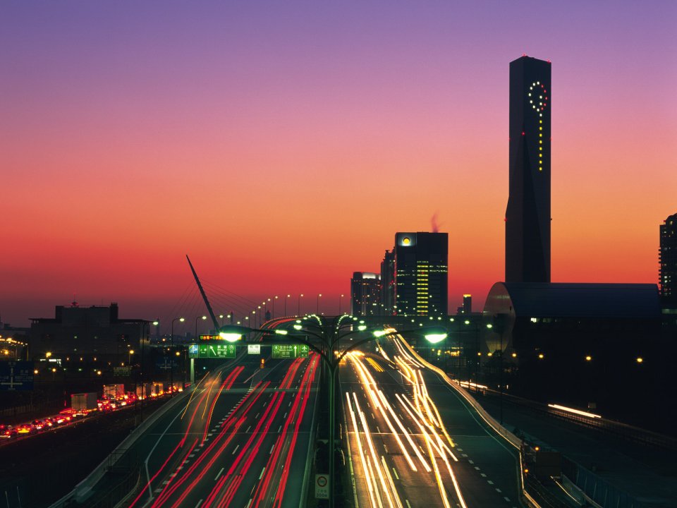 Tokyo Japan Sunset Expressway Light Trails Night View