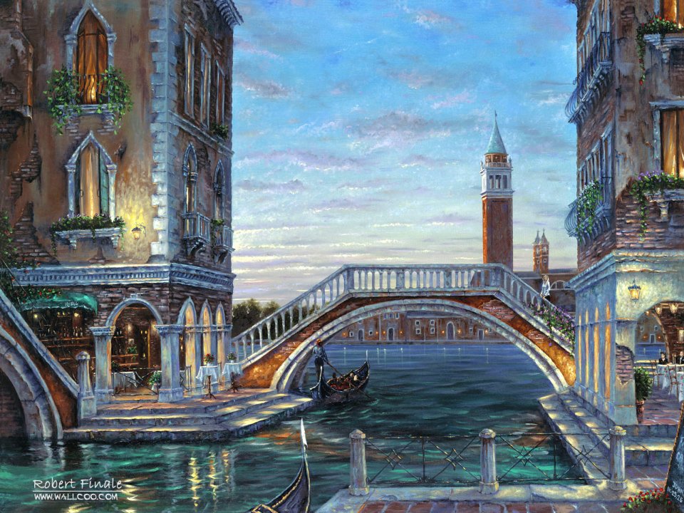 Robert Finale 油画作品 威尼斯傍晚运河风光