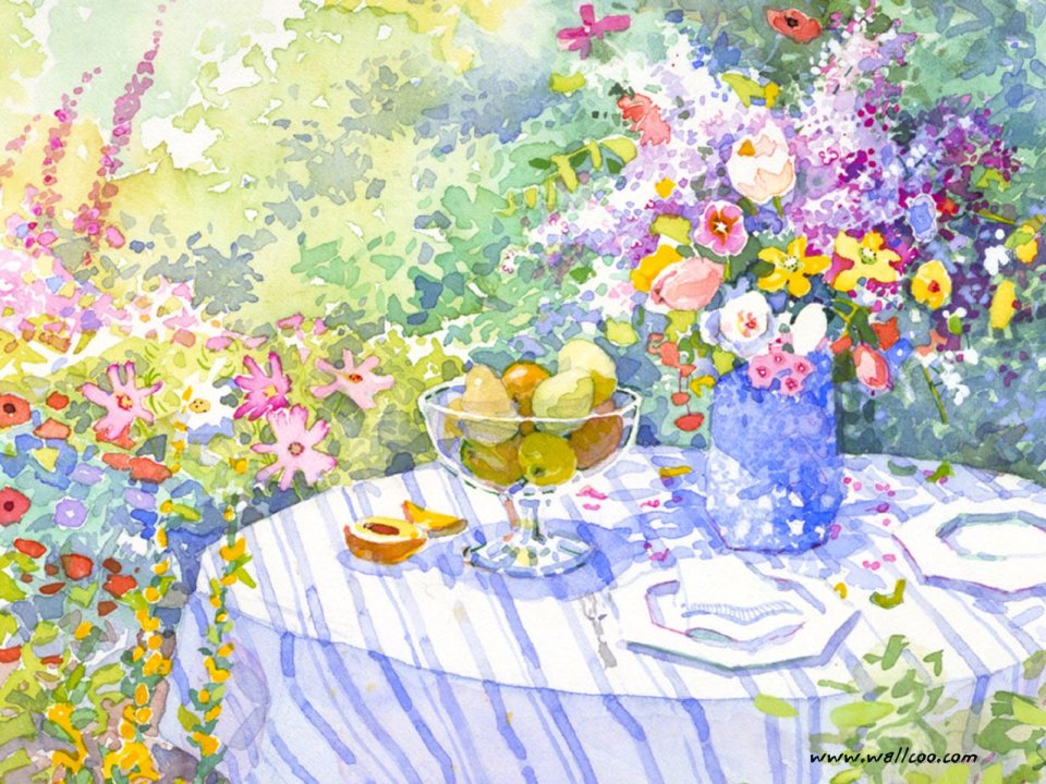 Spring Garden Still Life Watercolor