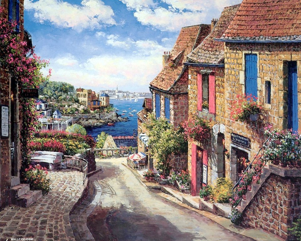 Sung Sam Park 欧洲滨海小镇风景油画