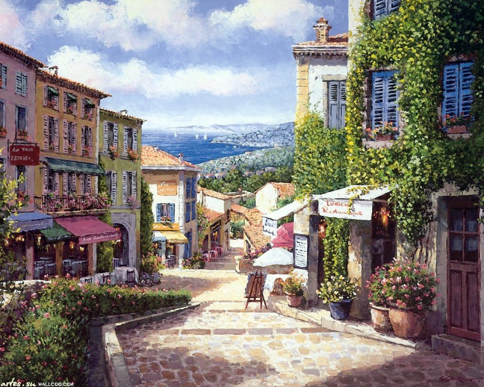 Sung Sam Park 法国南部地中海小镇风景油画