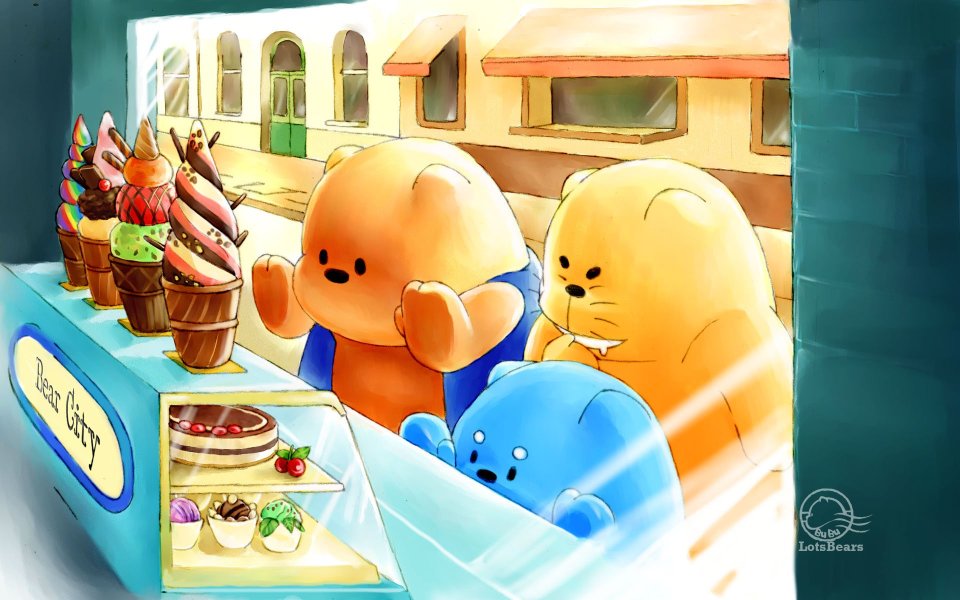 Mid Summer Day Wonderland Bears Ice Cream Dessert Shop Illustration