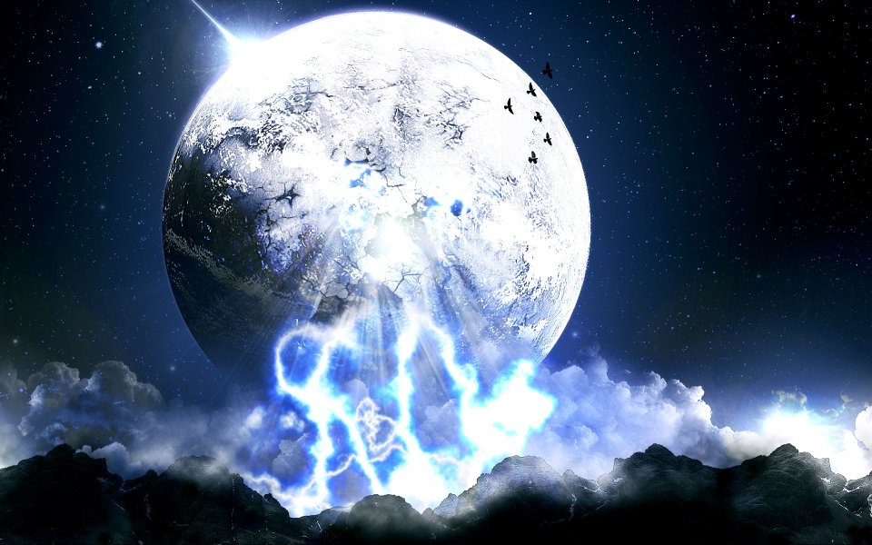 超现实科幻破碎星球闪电深空景观壁纸