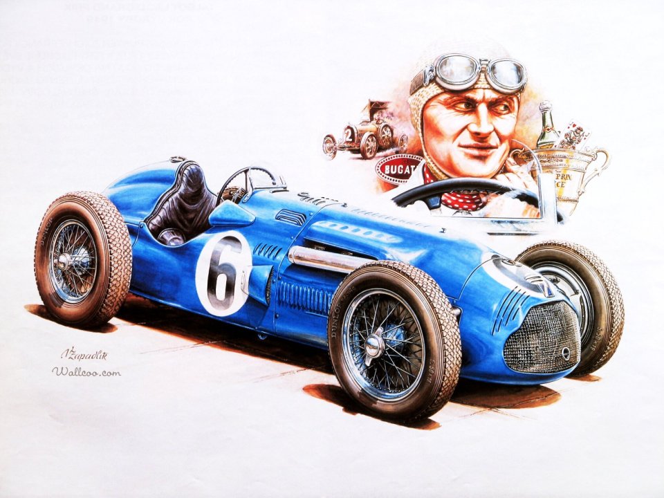 Vaclav Zapadlik 作品 6号蓝色复古布加迪赛车插画