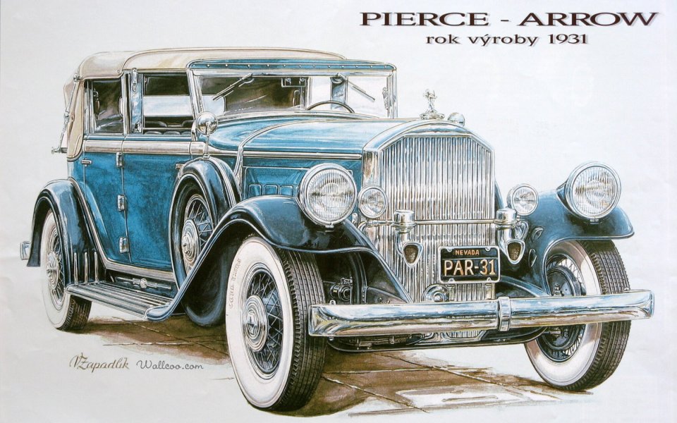 1931 Pierce Arrow Luxury Vintage Car Hand Drawn Illustration