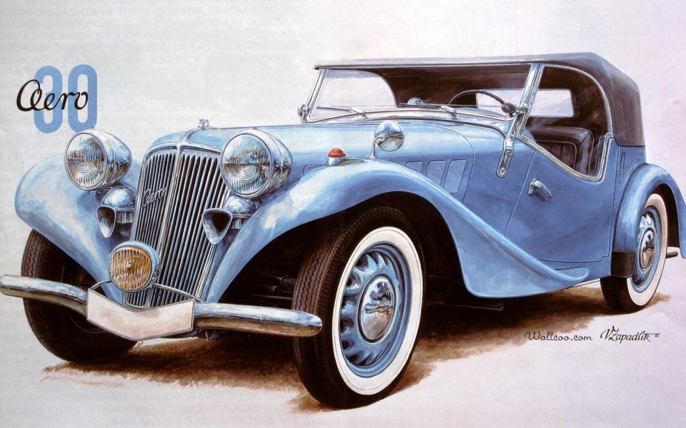 Vaclav Zapadlik 手绘浅蓝色Aero 00经典老爷车插画