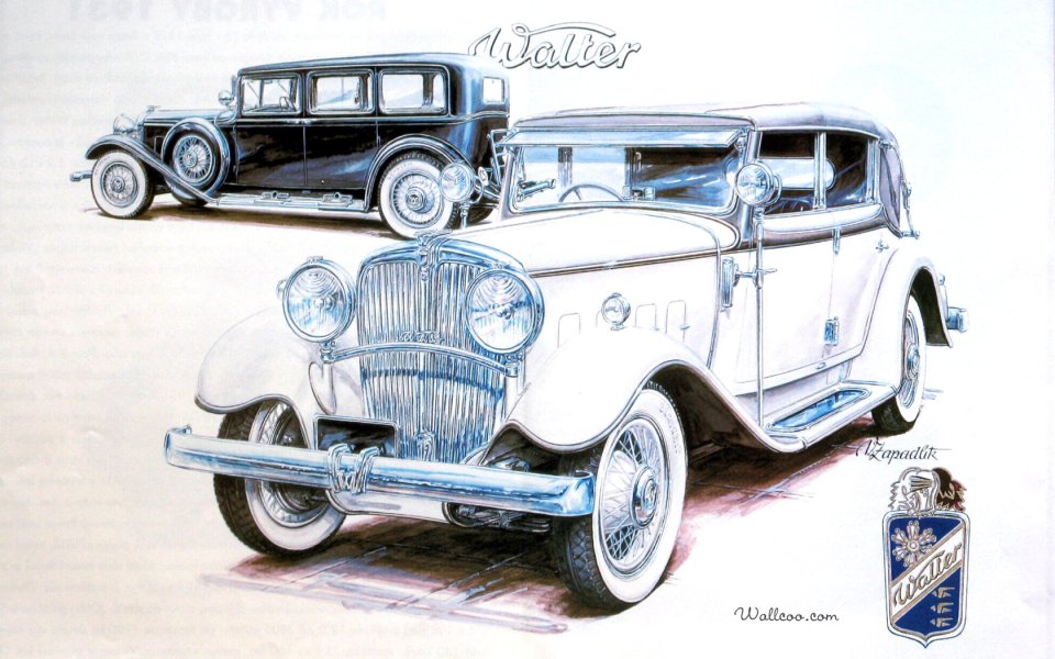 Vintage Walter Classic Car Hand Drawn Illustration