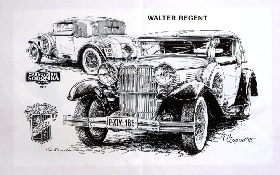 Vaclav Zapadlik Pen Sketch Of Walter Regent Vintage Cars