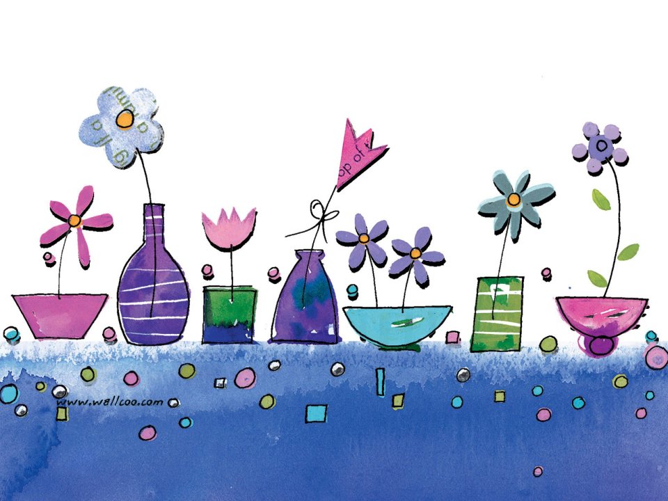 Whimsical Watercolor Flower Vases Art
