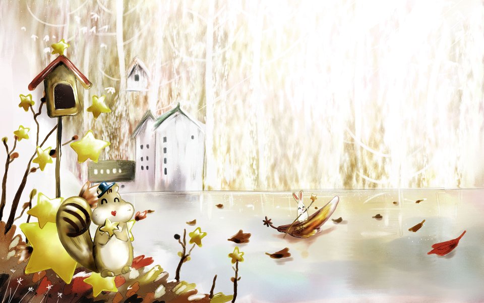 Fairytale Forest Squirrel And Rabbit In Autumn