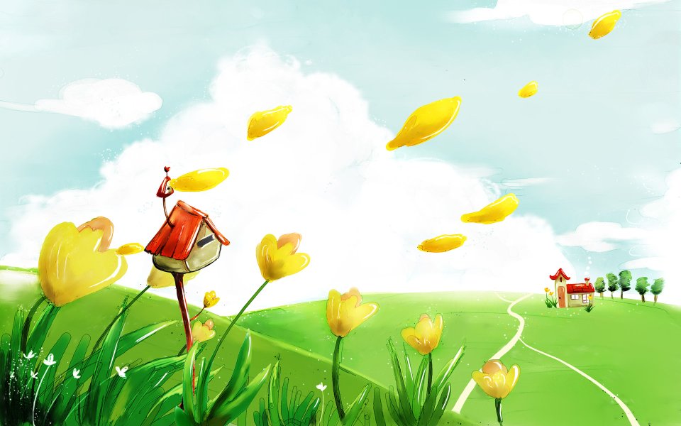 Fresh Spring Meadow With Fairytale Mailbox Illustration