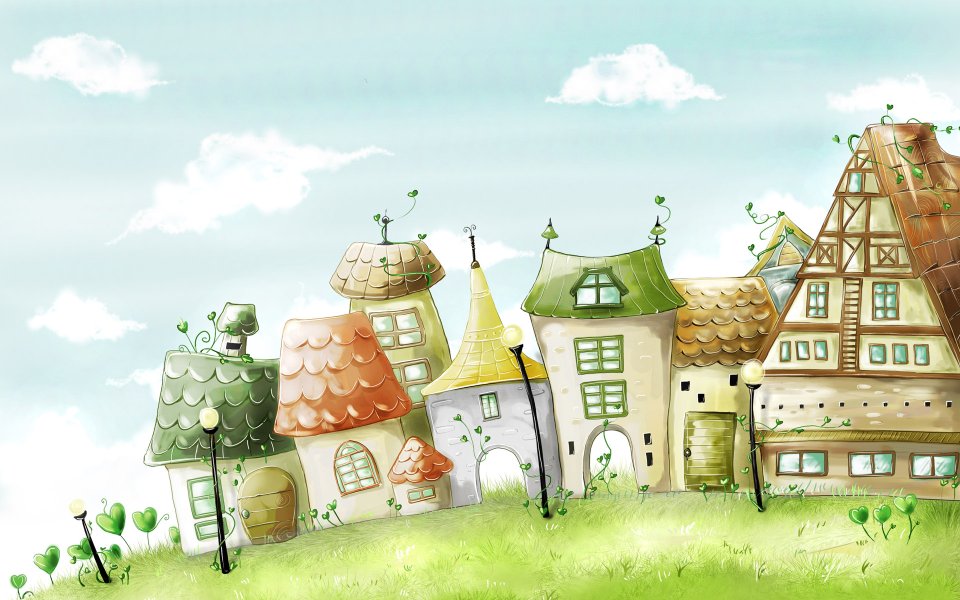 Fairytale European Village Illustration