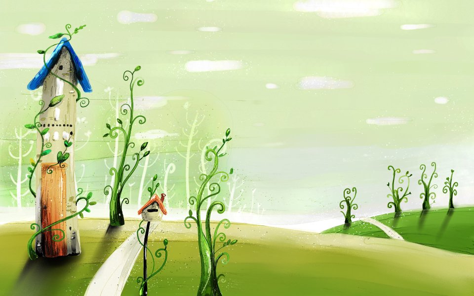 Spring Fairytale Cottage Vector Illustration