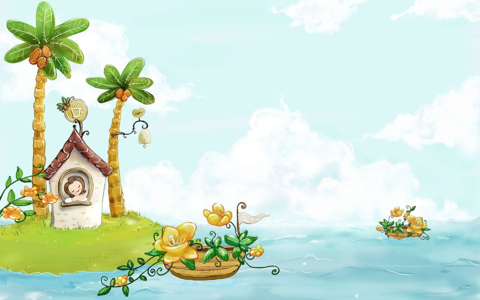 Summer Island Fairytale Cottage Illustration