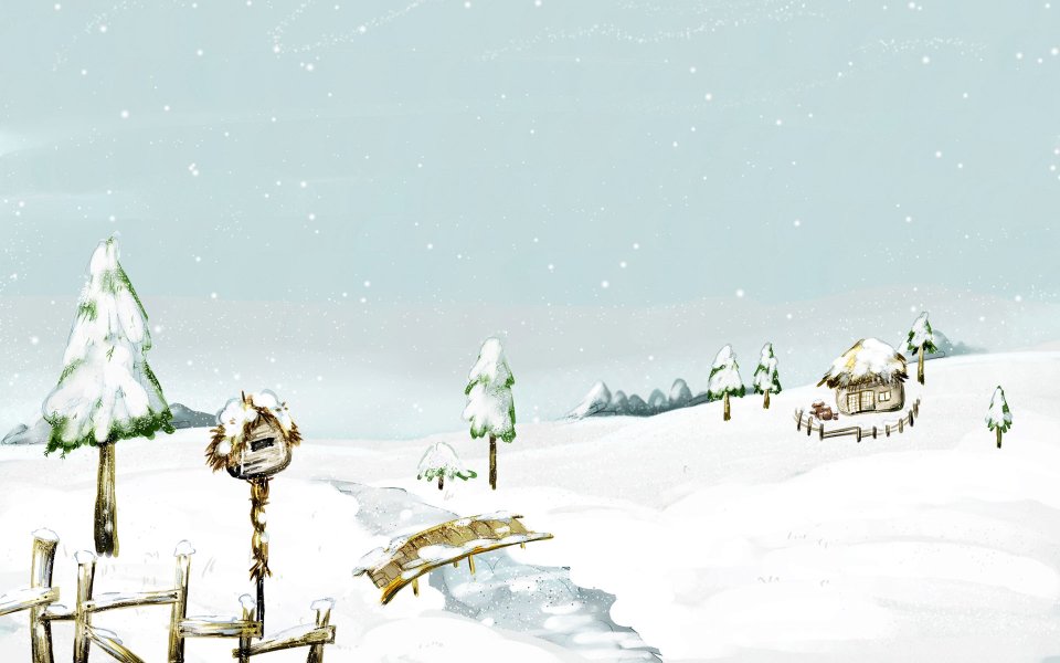 Winter Snowy Landscape Vector Illustration