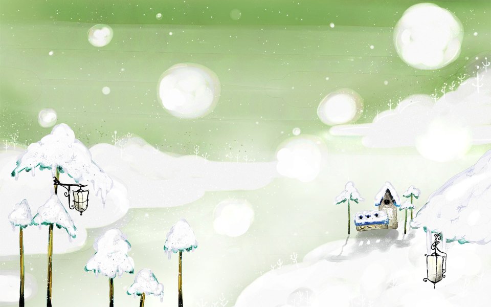 清新治愈系冬季雪景矢量插画