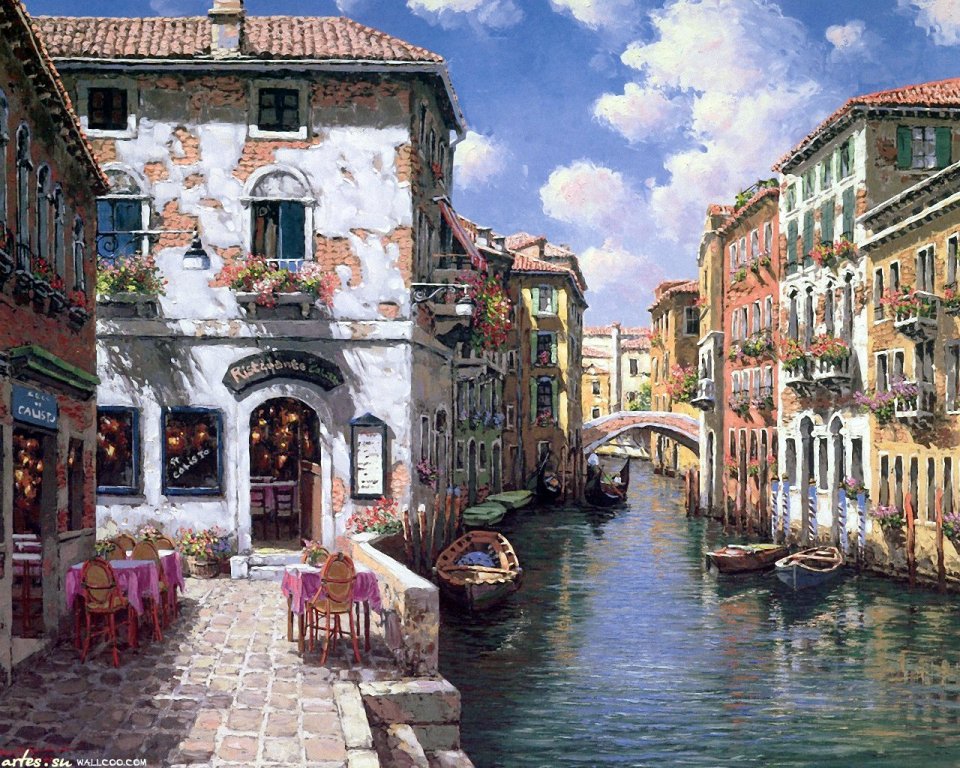 Venice Colors Canal Waterfront Romantic Landscape Oil Painting