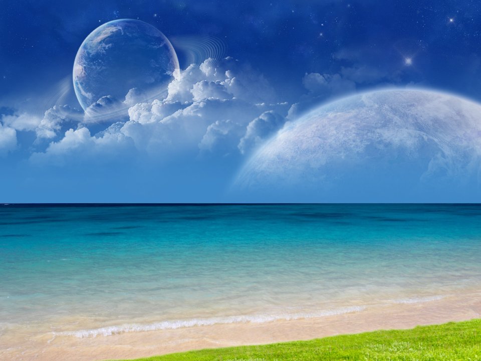 异星海岸双行星梦幻海景壁纸