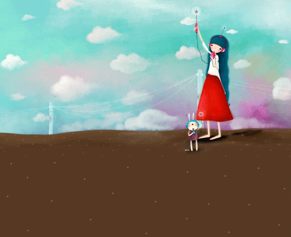 Echi Girl And Rabbit Illustration